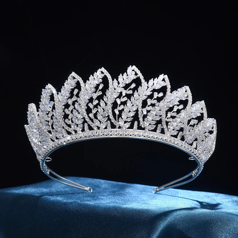 Zircon Tiaras and Crowns Zirconia Leaf Headpiece For Brides Women Pageant Prom Headband Wedding Accessories Bridal Hair Jewelry
