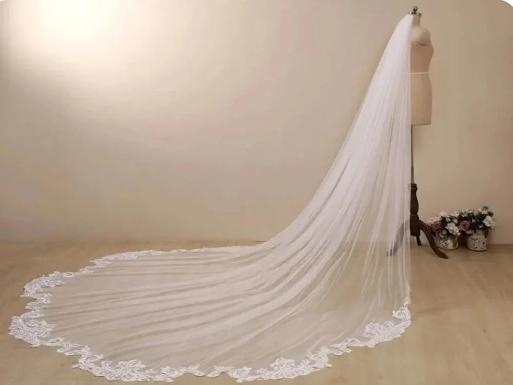 White Off-White Ivory Bridal Veil 3 Meters Lace Wedding Veil Cathedral Long Bridal Veils Wedding Accessories