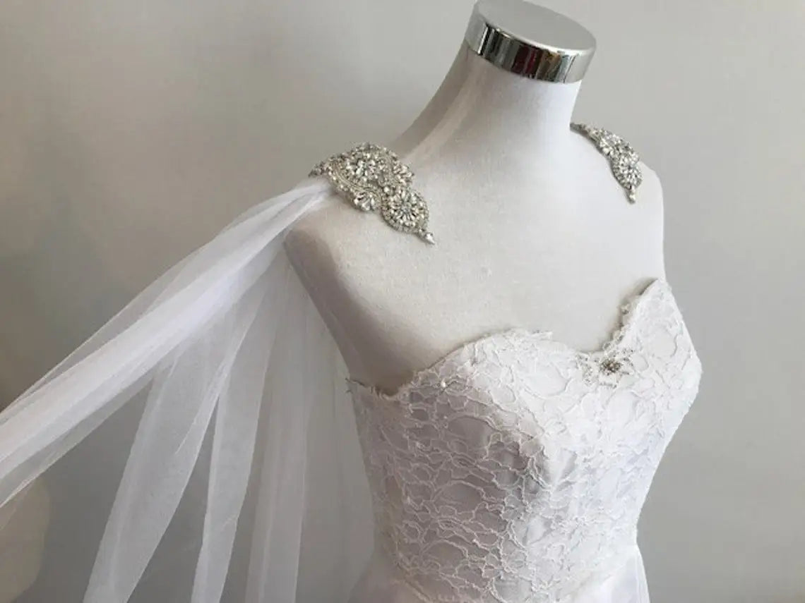 Wedding Accessories Veil Popular Bridal Veil Cape Veil Rhinestone Appliques Wedding Veil 106" Wide X 120" Long