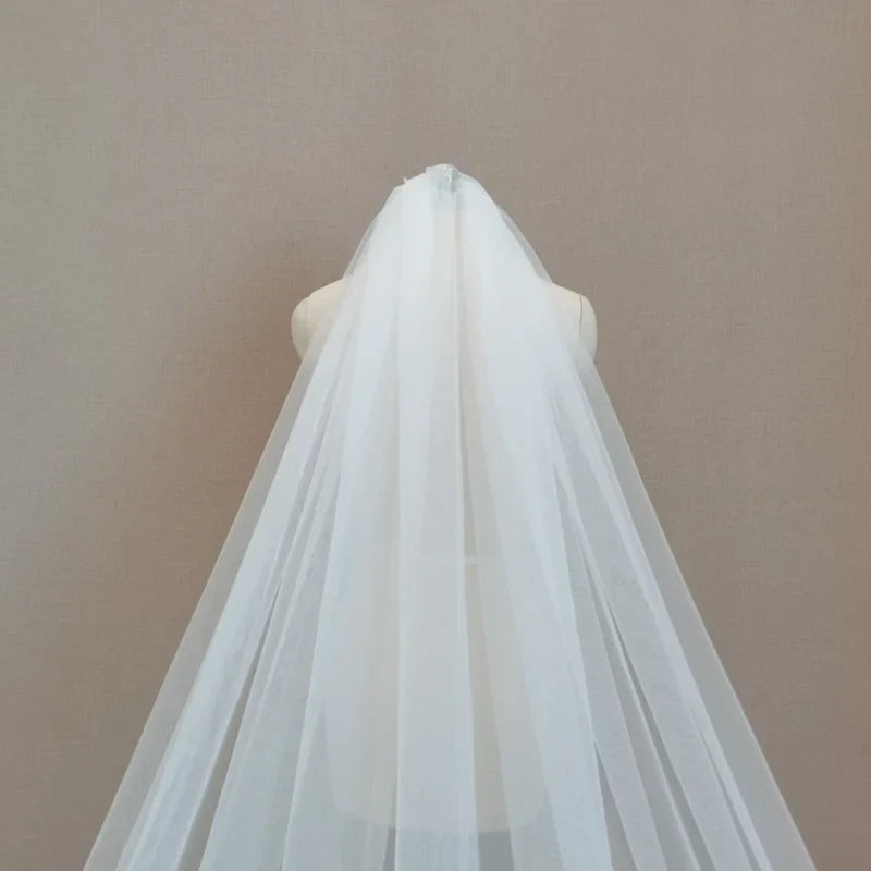 Cathedral Length Lace Applique Wedding Veil - Long Bridal Veil with Metal Comb for Brides