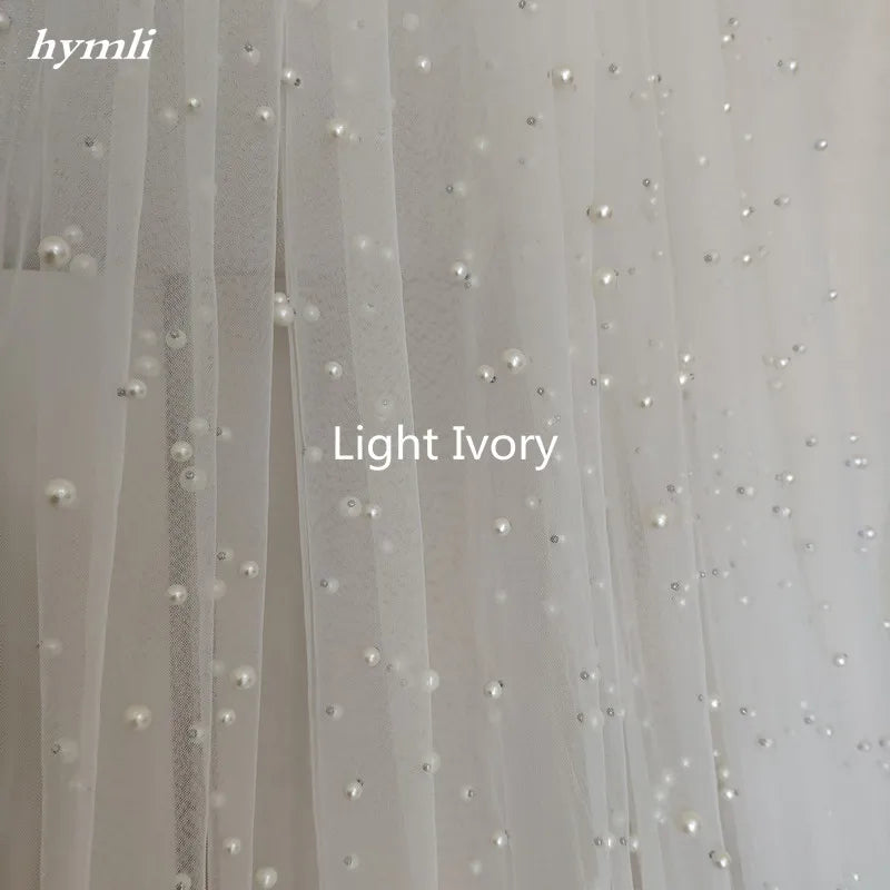 Light Ivory Wedding Veil Pearl Tulle Bridal Veil Metal Comb