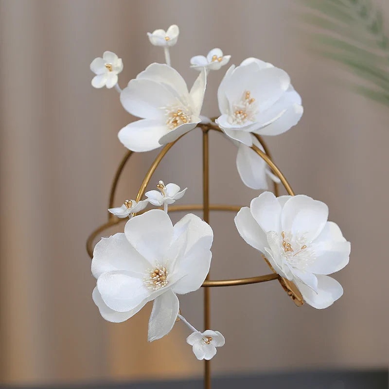 Wedding Accessories White Flower Hair Pins Clips Hairpins For Brides Women Girl Bridesmaids Head Pieces Headdress Bridal Jewelry