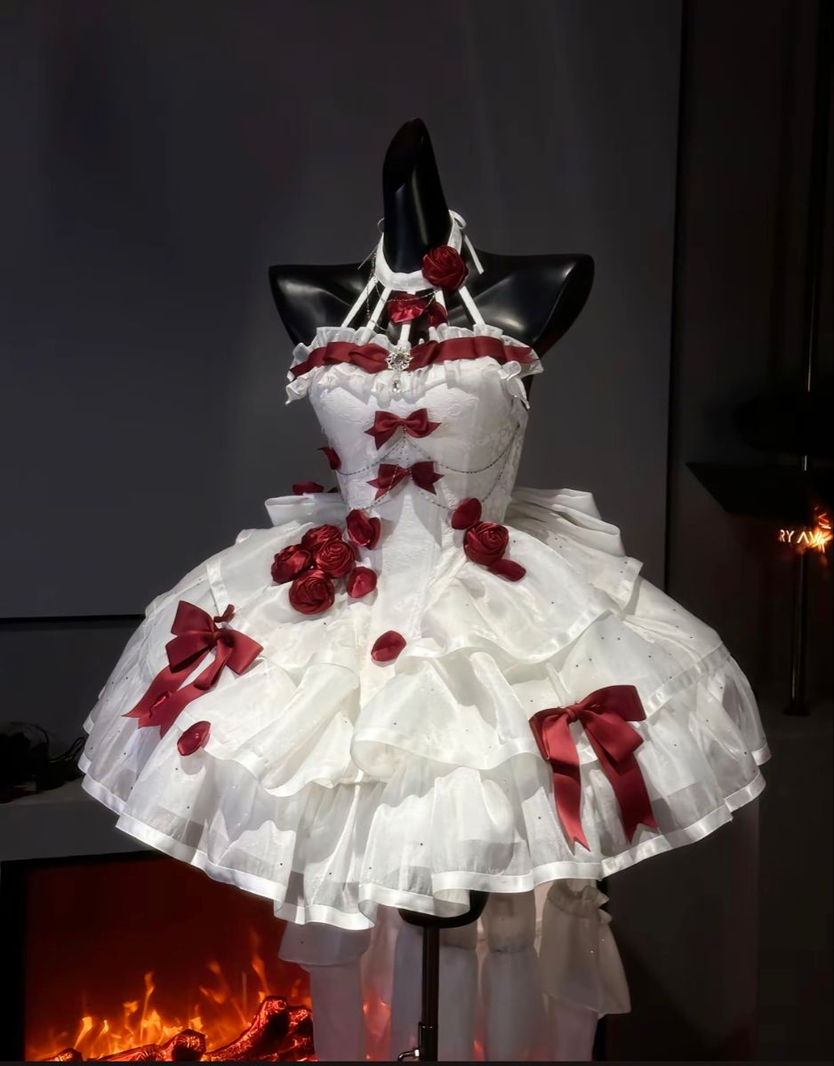 Pretty White Halter Lace Organza Floral Layered Short Prom Dress 18th Birthday Dress With Bow