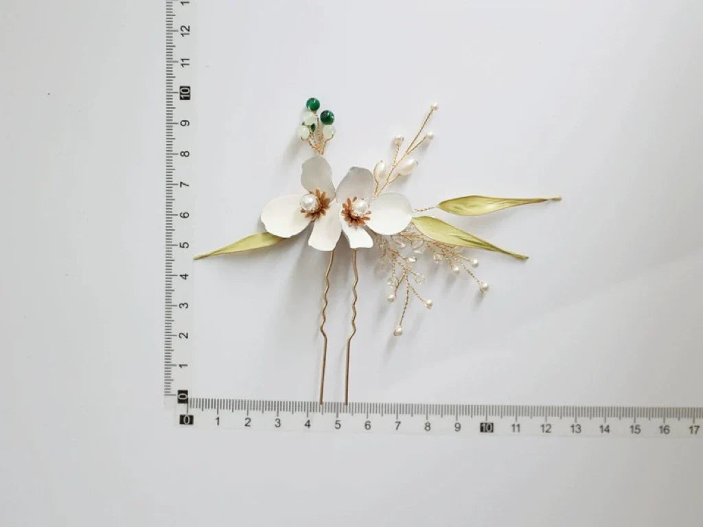 Bridal Jewelry Imitation Pearl Hairpin Gold Color Head Piece For Brides Women Flower Leaf Hair Comb Pin Clip Wedding Accessories b