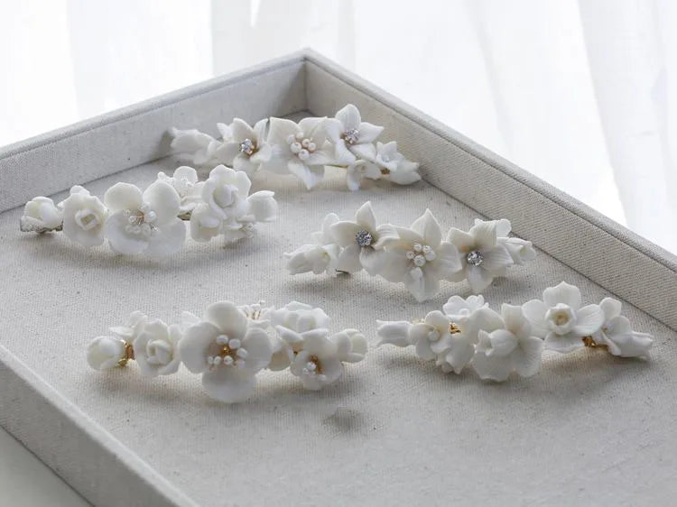 Wedding Accessories Porcelain Flower Hair Pin Clip Women Girl Hairpin For Brides Gold Silver Color Head Piece Bridal Jewelry