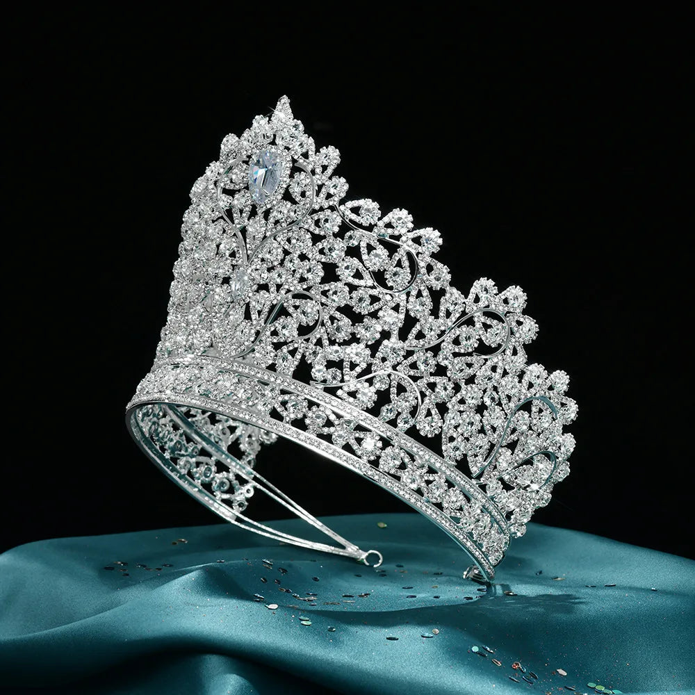 Zirconia Tiaras and Crowns Rhinestones Headband For Brides Party Big Large Headpiece Wedding Accessories Bridal Hair Jewelry