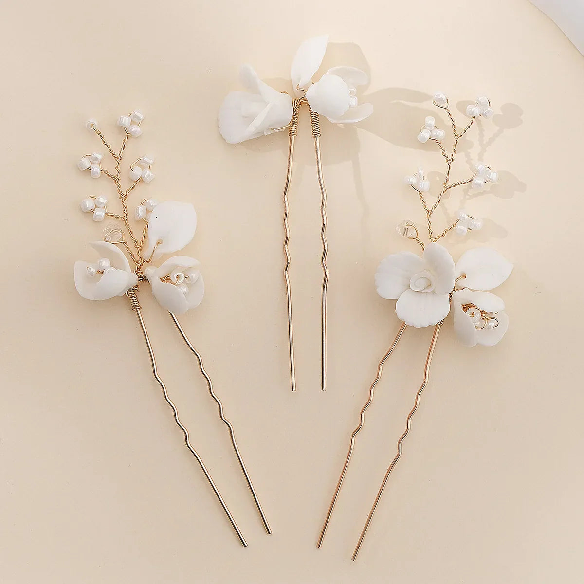 Bridal Jewelry Gold Color Hair Pin Clip Porcelain Flower Hairpin For Bride Bridesmaids Women Gift Head Piece Wedding Accessories
