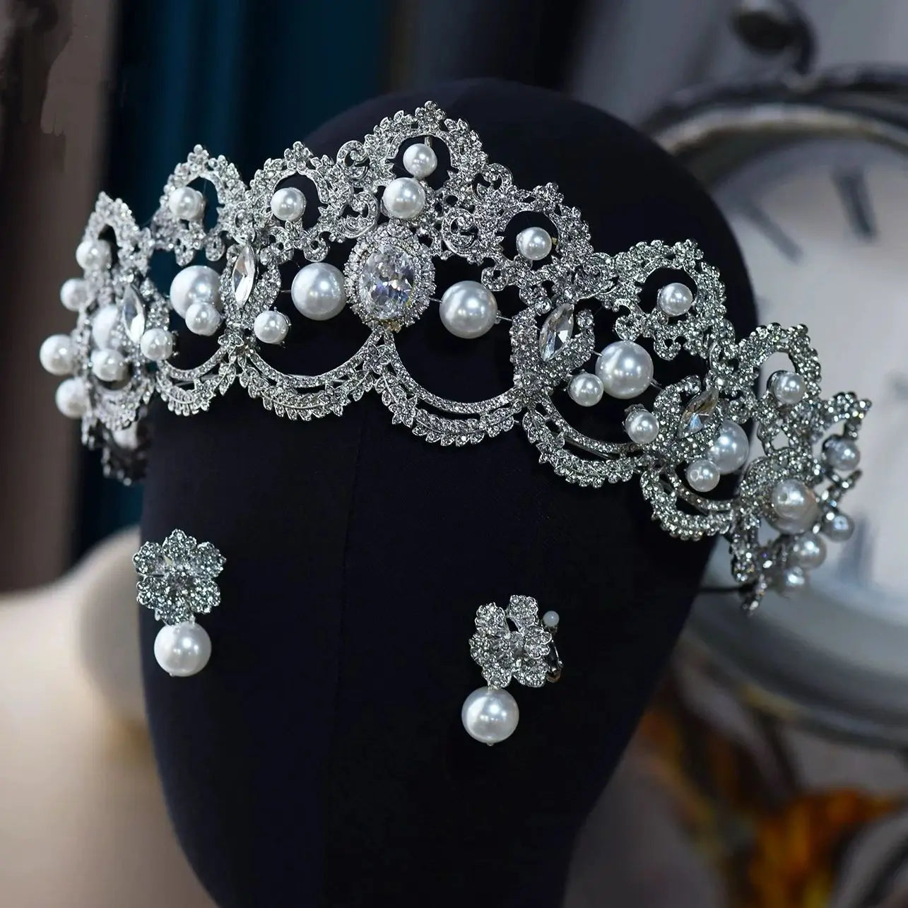 Wedding Hair Accessories Crystal Pearl Tiaras and Crowns Big Large Diadem Bride Women Rhinestones Headband Bridal Jewelry a