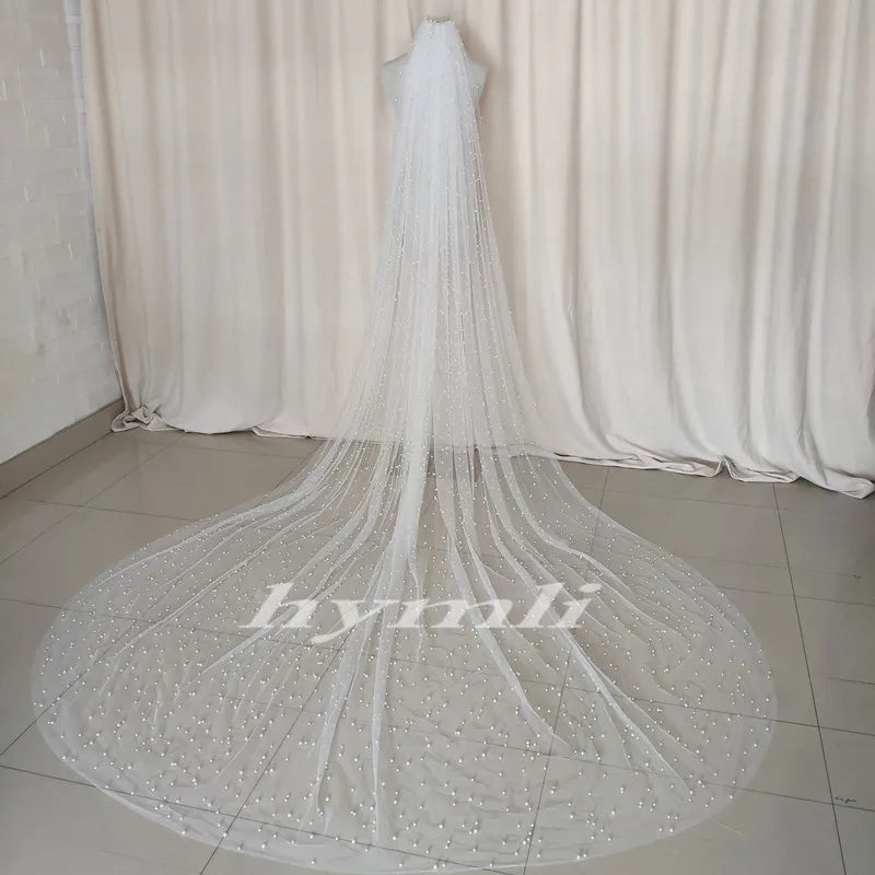 Light Ivory Wedding Veil Pearl Tulle Bridal Veil Metal Comb Light Ivory