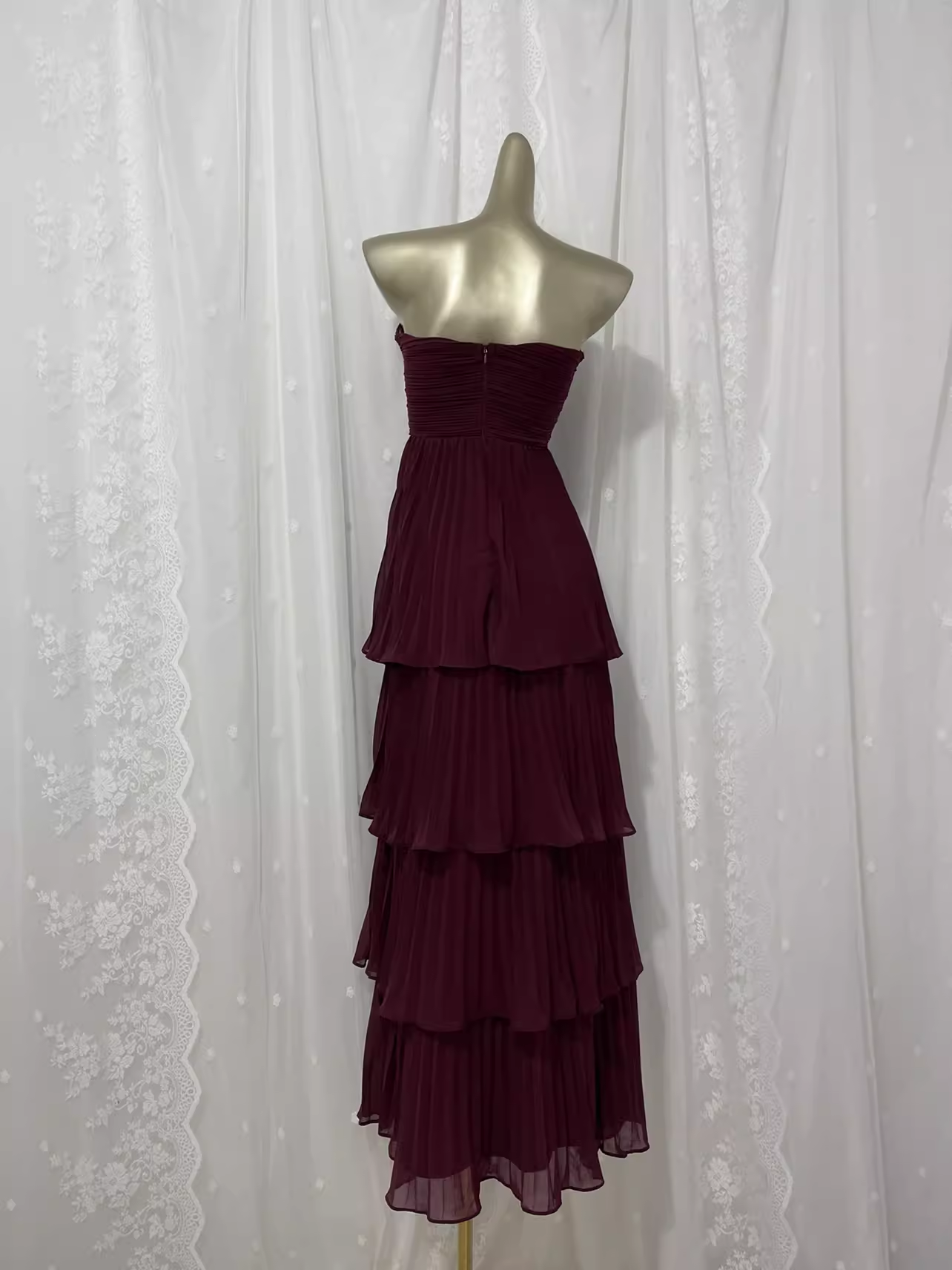 Vintage A line Sweetheart Burgundy Chiffon Vacation Dress Long Birthday Dresses