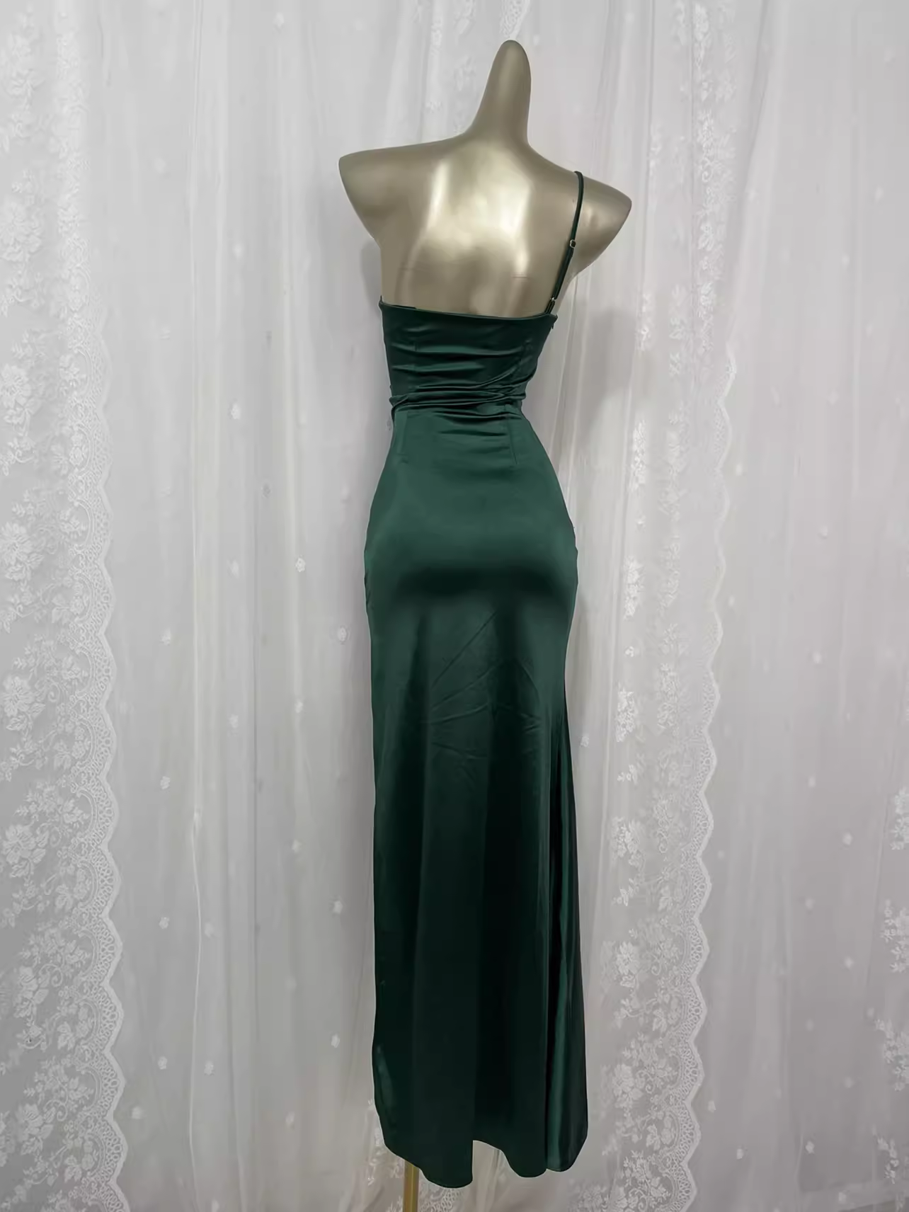Vintage Sheath One Shoulder Green Vacation Dress Satin Birthday Dresses