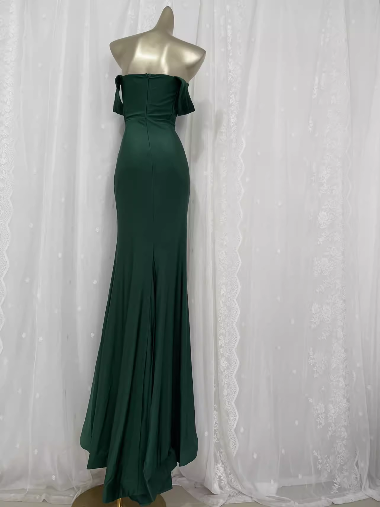 Vintage Mermaid Off The Shoulder Green Vacation Dress Satin Birthday Dresses