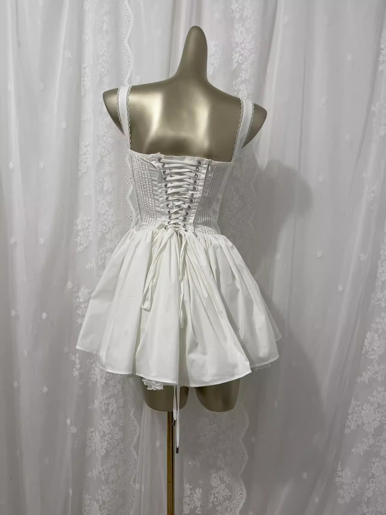 Vintage A line Straps White Vacation Beach Dress Short Dress