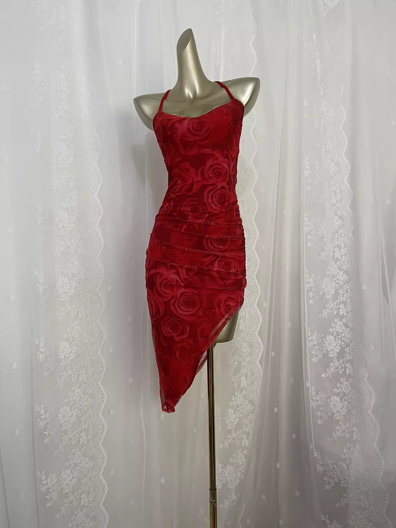 Vintage Sheath Straps Floral Red Travel Vacation Beach Dress Short Birthday Dress