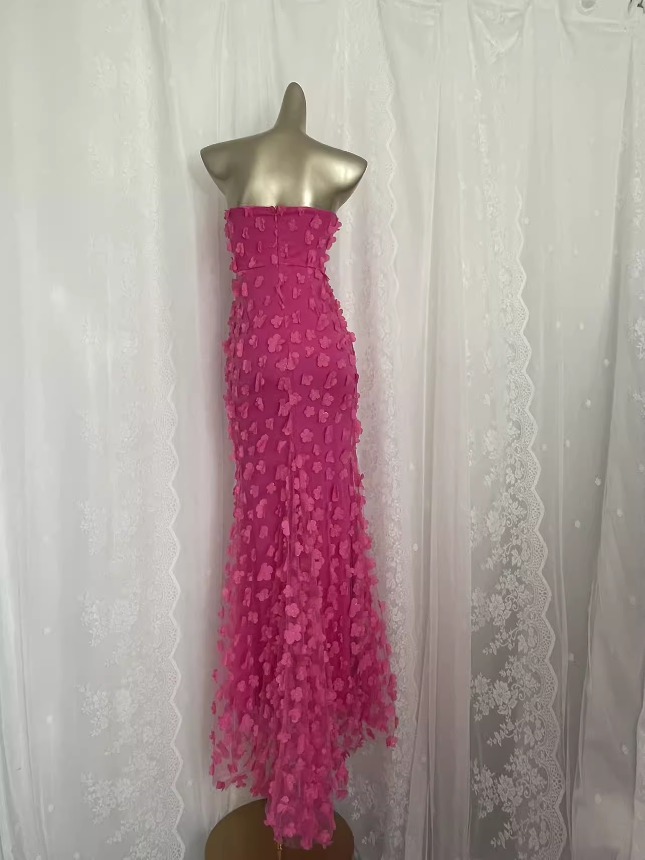 Vintage Sheath Strapless Hot Pink Vacation Dress Flowers Birthday Dresses