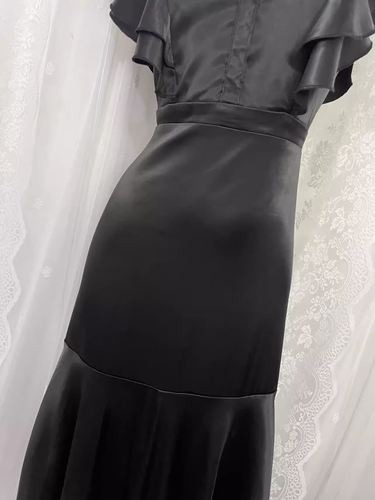 Vintage Sheath Backless Travel Vacation Black Satin Beach Dress Long Dress