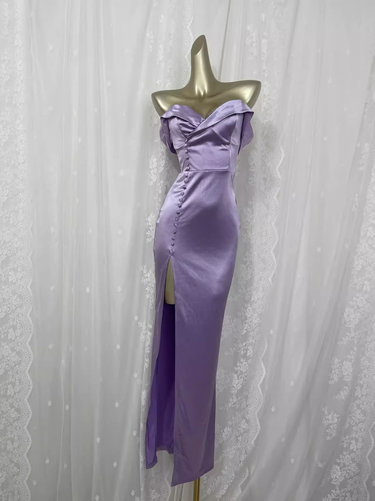 Vintage Sheath Off The Shoulder Lilac Vacation Dress Slit Birthday Dresses