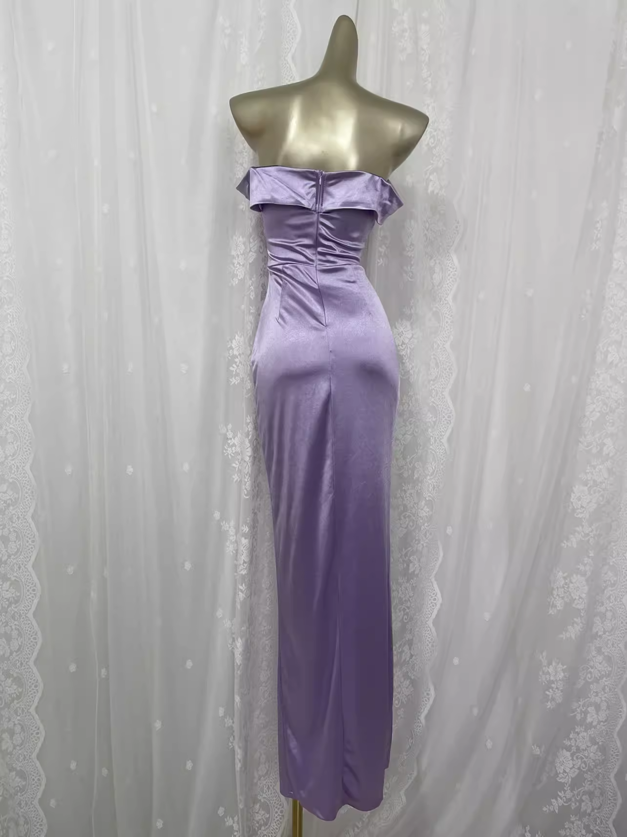 Vintage Sheath Off The Shoulder Lilac Vacation Dress Slit Birthday Dresses