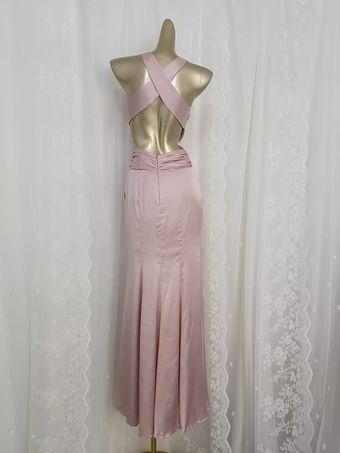 Vintage Sheath V Neckline Satin Pink Vacation Dress Birthday Dresses