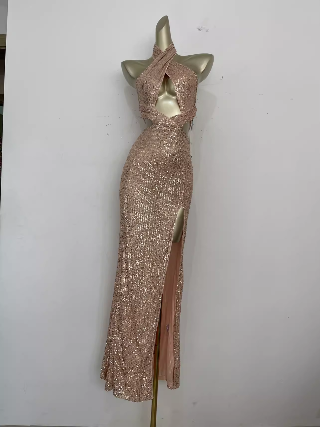 Sexy Sheath Halter Sequin Vacation Dress Birthday Dresses