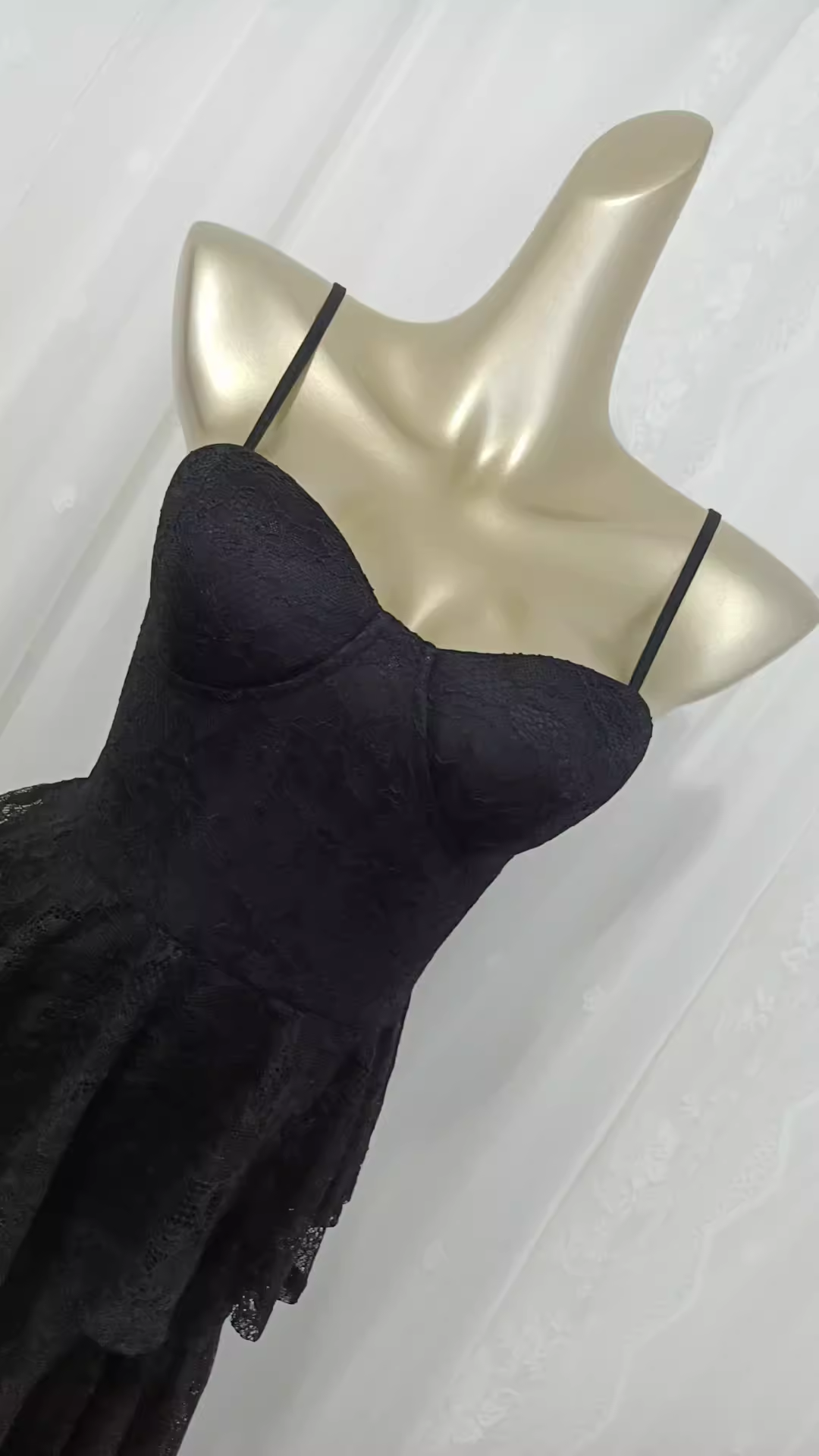 Vintage A line Spaghetti Straps Lace Vacation Black Beach Dress Long Dress