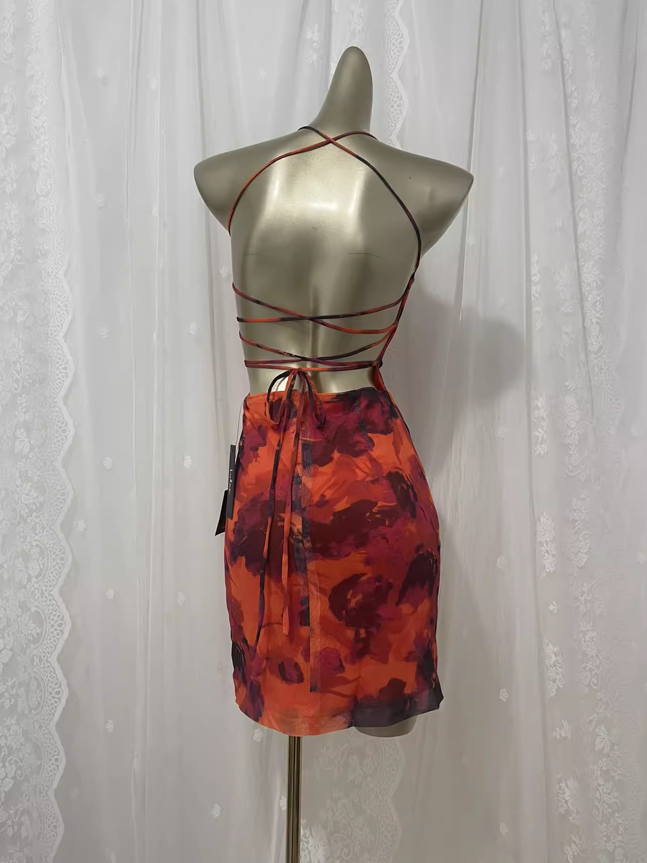 Vintage Sheath Straps Floral Travel Backless Vacation Dress Short Birthday Dress