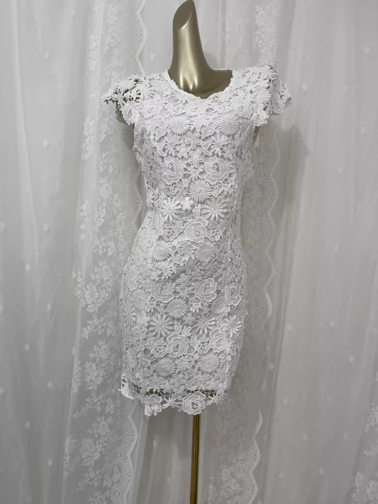 Vintage Sheath Scoop Neckline Floral Travel Backless Lace Vacation Dress Short Birthday Dress