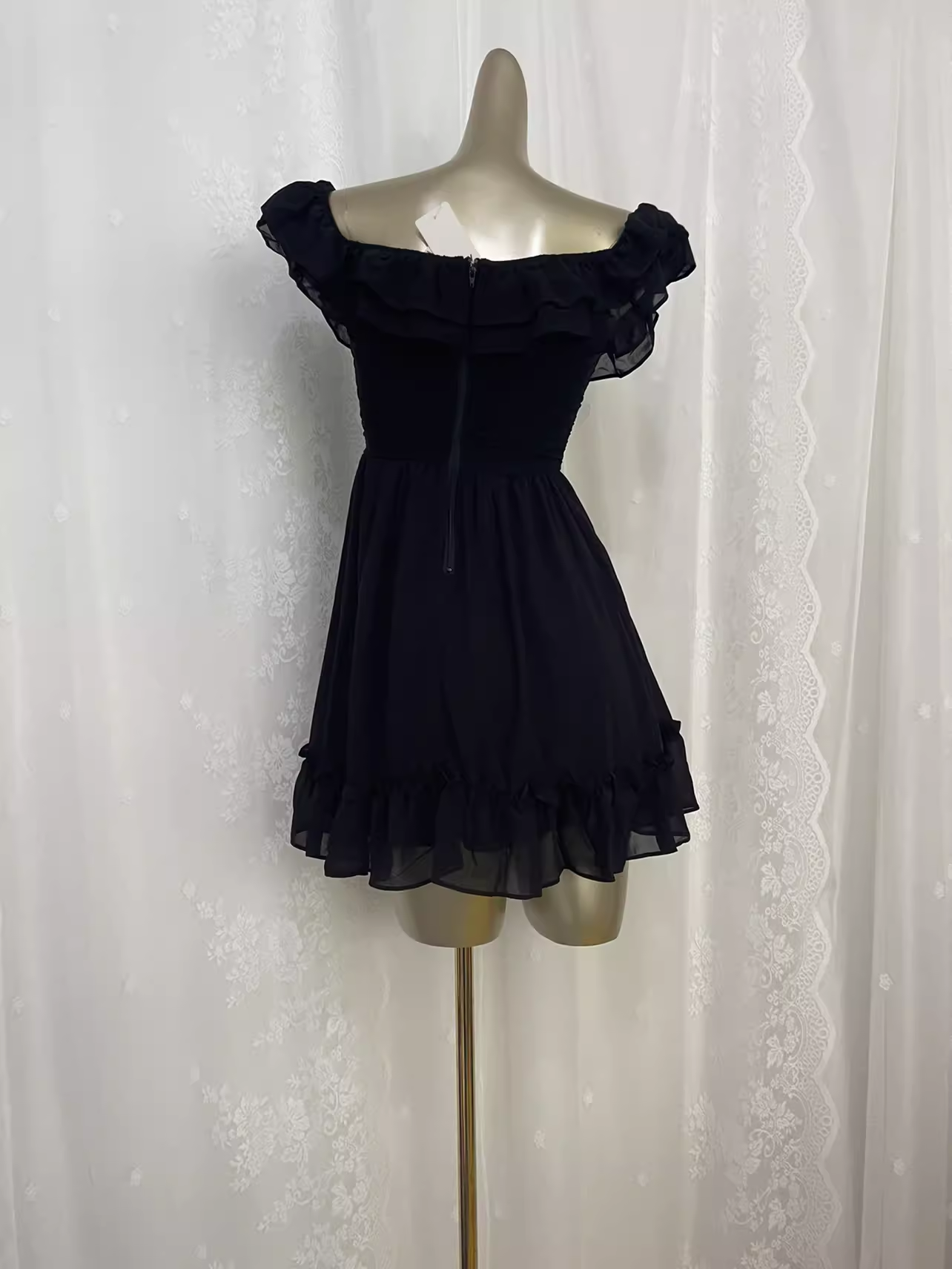 Simple A line Black Chiffon Travel Vacation Dress Short Birthday Dress