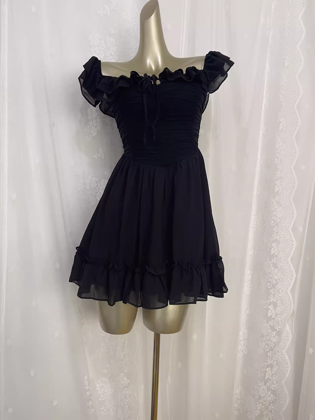 Simple A line Black Chiffon Travel Vacation Dress Short Birthday Dress