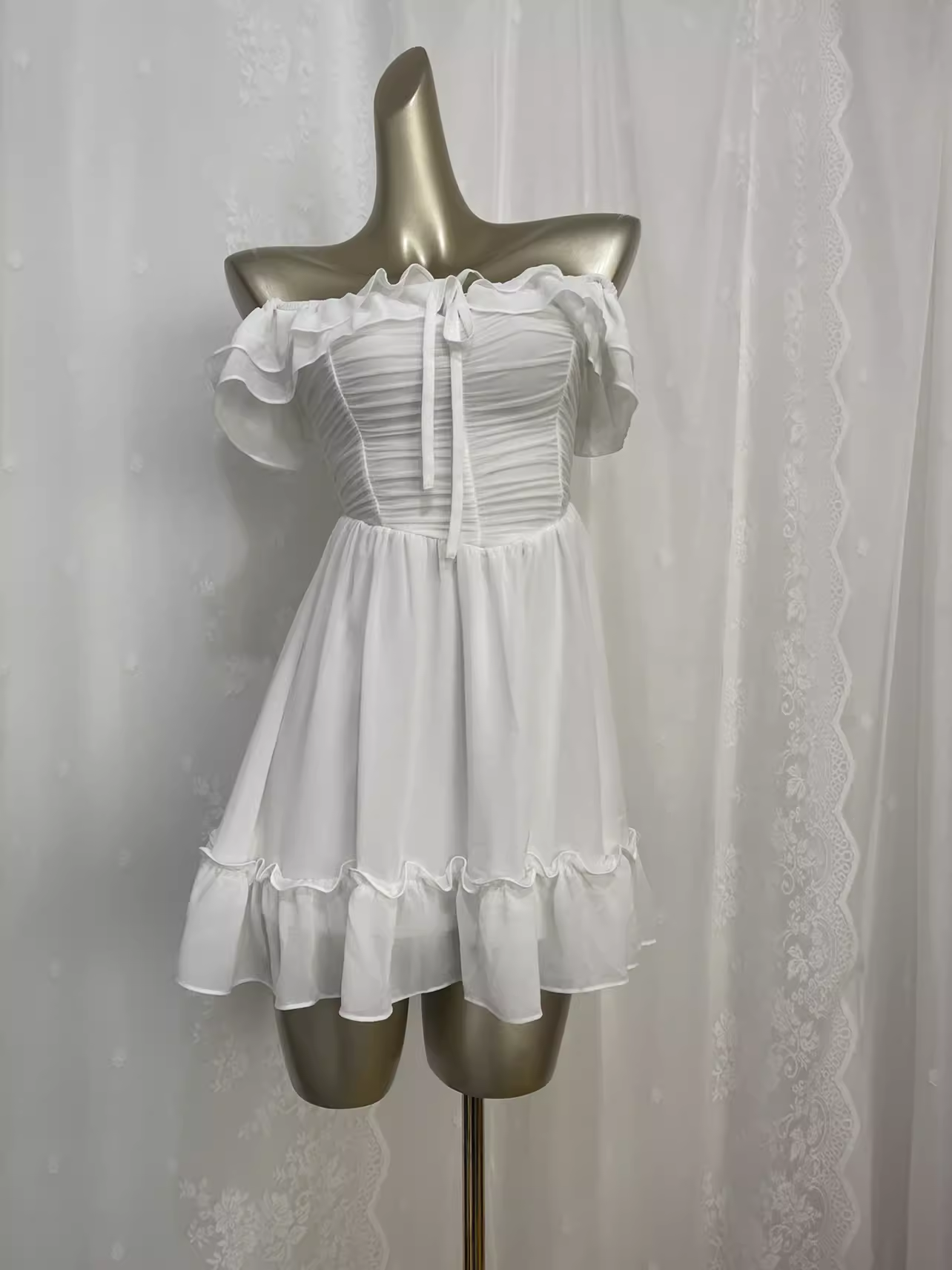 Simple A line White Chiffon Travel Vacation Dress Short Birthday Dress