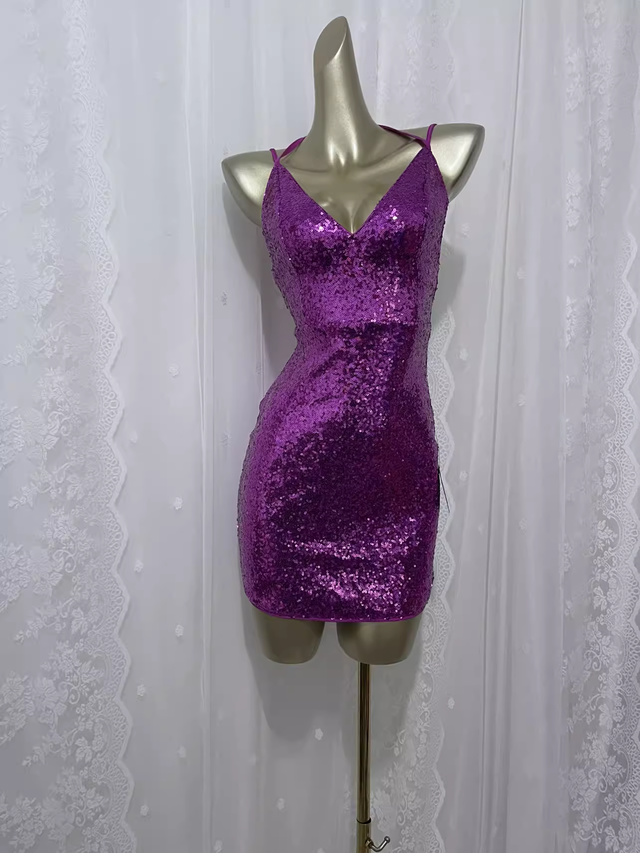 Sexy Sheath Grape Sequin Travel Vacation Dress Short Birthday Dress