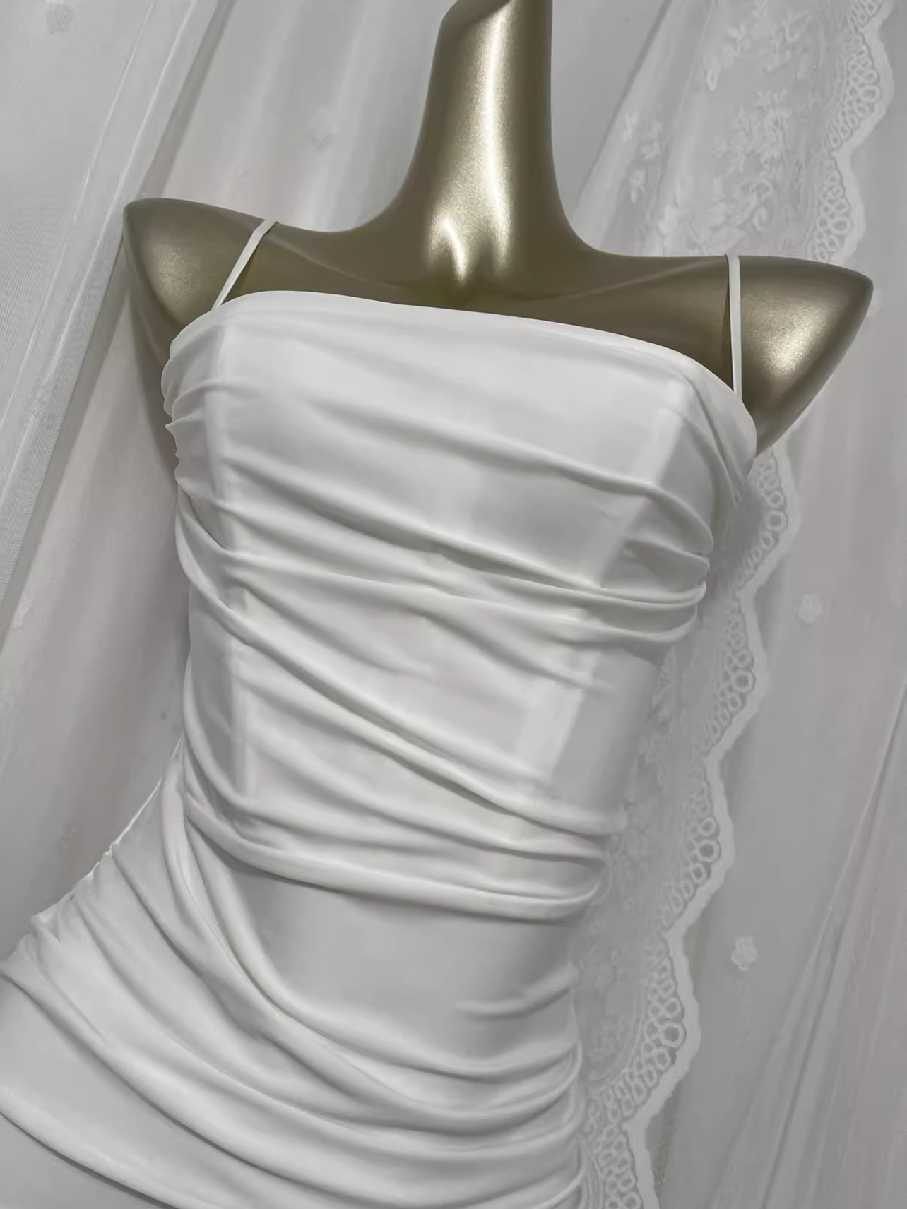 Cute Sheath Spaghetti Straps Satin White Long Vacation Dress Birthday Dresses