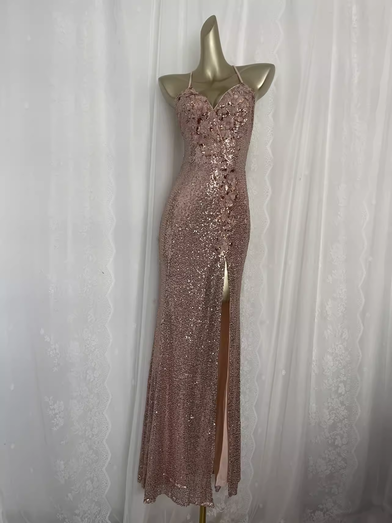 Sexy Sheath Spaghetti Straps Sequin Long Vacation Dress Birthday Dresses