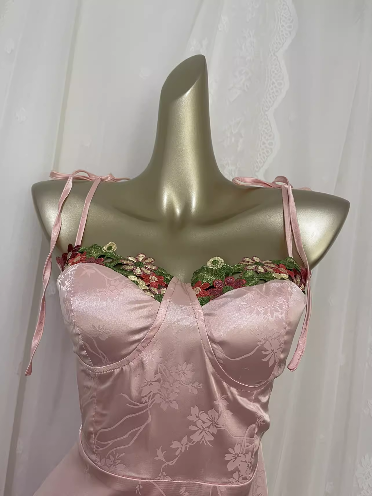 Sexy A line Spagetti Straps Pink Satin Floral Vacation Dress Birthday Dresses