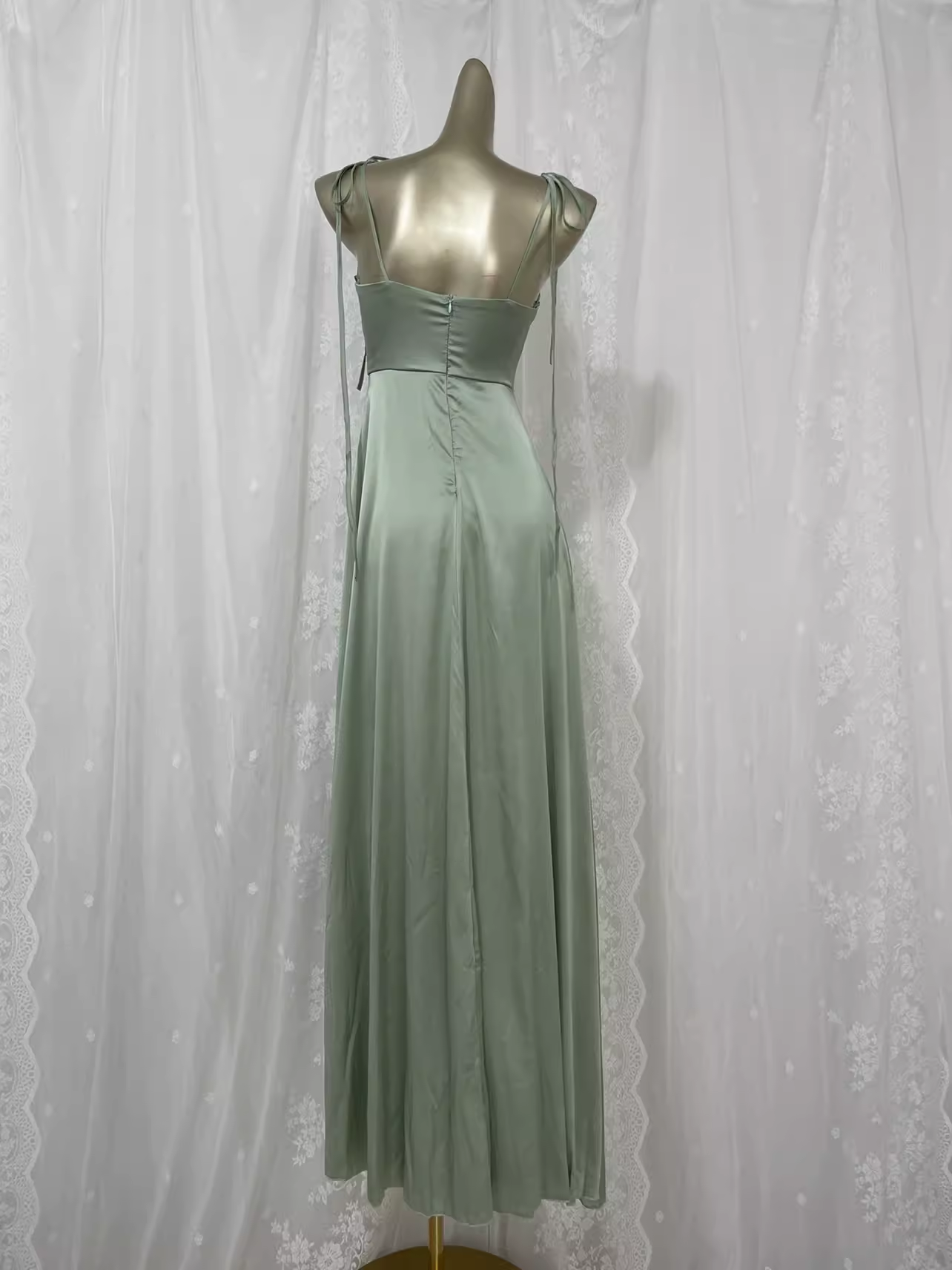 Sexy A line Spaghetti Straps Sage Green Long Vacation Dress Birthday Dresses