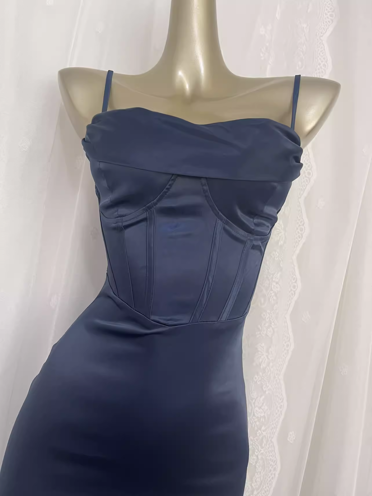 Sexy Sheath Spaghetti Straps Navy Blue Long Vacation Dress Birthday Dresses