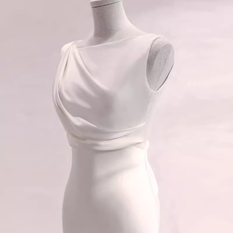 Simple Mermaid Satin White Long Wedding Dresses Brides Dress