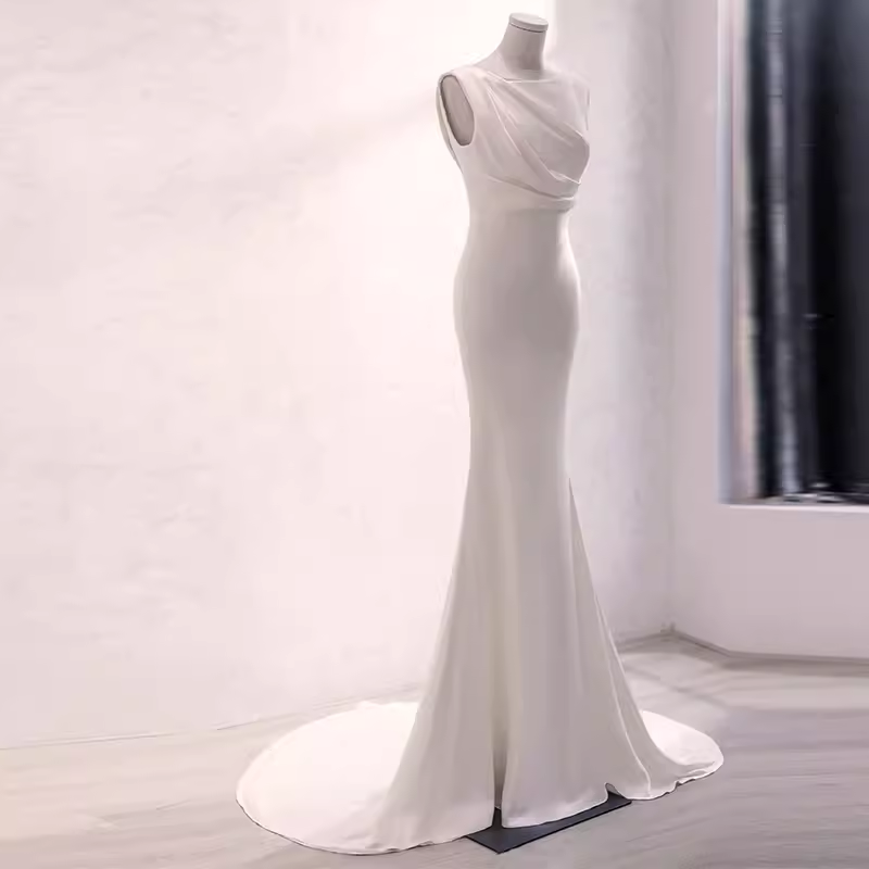 Simple Mermaid Satin White Long Wedding Dresses Brides Dress