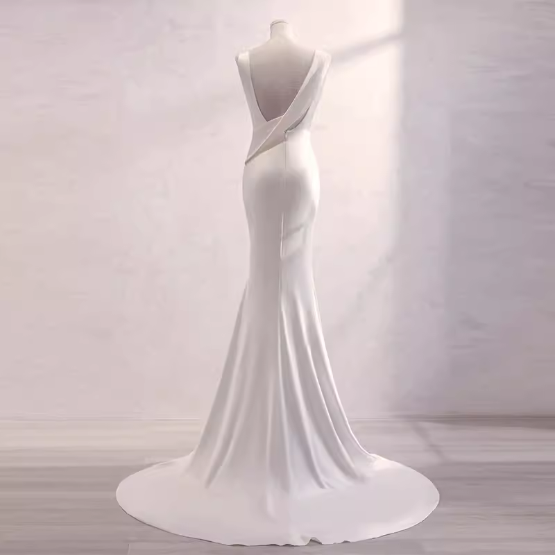 Simple Mermaid Satin White Long Wedding Dresses Brides Dress
