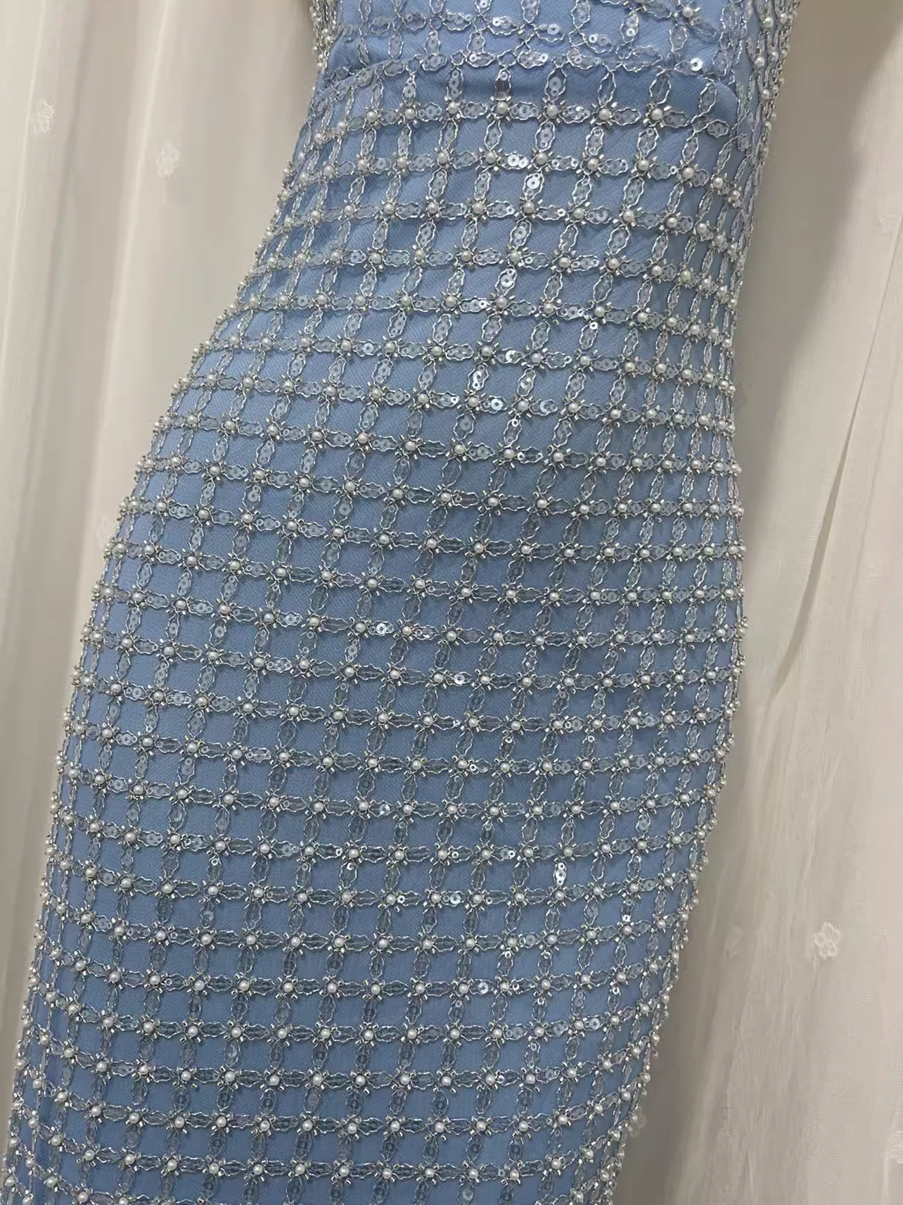 Simple Sheath Straplesss Blue Sequin Slit Vacation Dress Long Birthday Outfits
