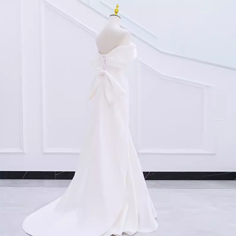 Sexy Mermaid Off The Shoulder Satin White Long Wedding Dresses Brides Dress