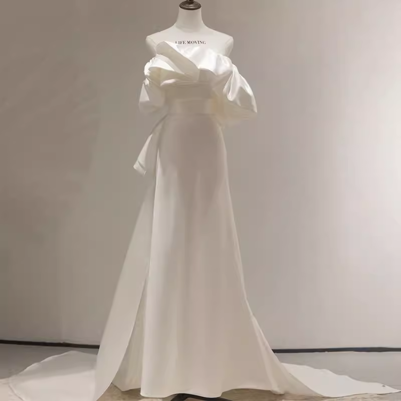 Sexy Mermaid Off The Shoulder Satin White Long Wedding Dresses Brides Dress