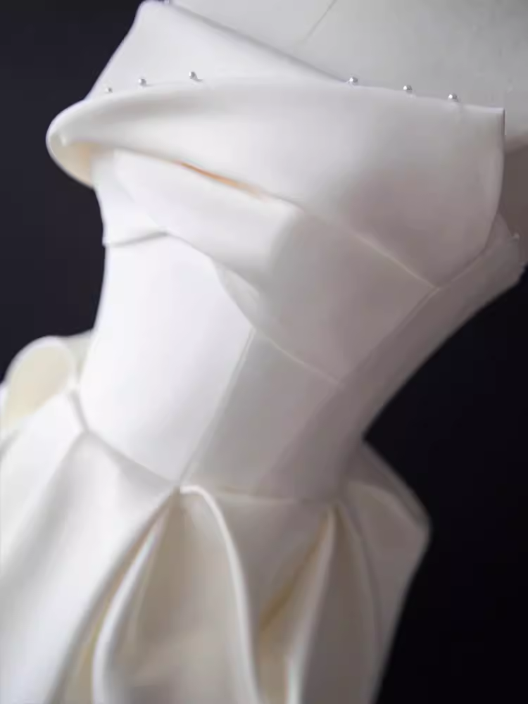 Sexy A line Strapless Satin White Tea Length Wedding Dresses Brides Dress