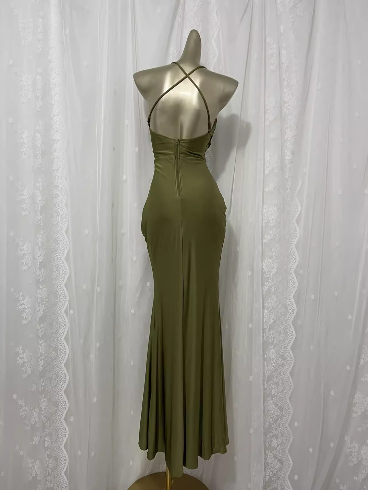 Simple Sheath Halter Green Long Vacation Dress Birthday Outfits