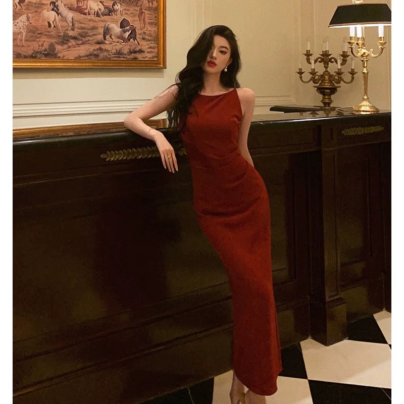 Sexy Sheath Jewel Neckline Red Long Prom Dresses Birthday Outfits Evening Gown