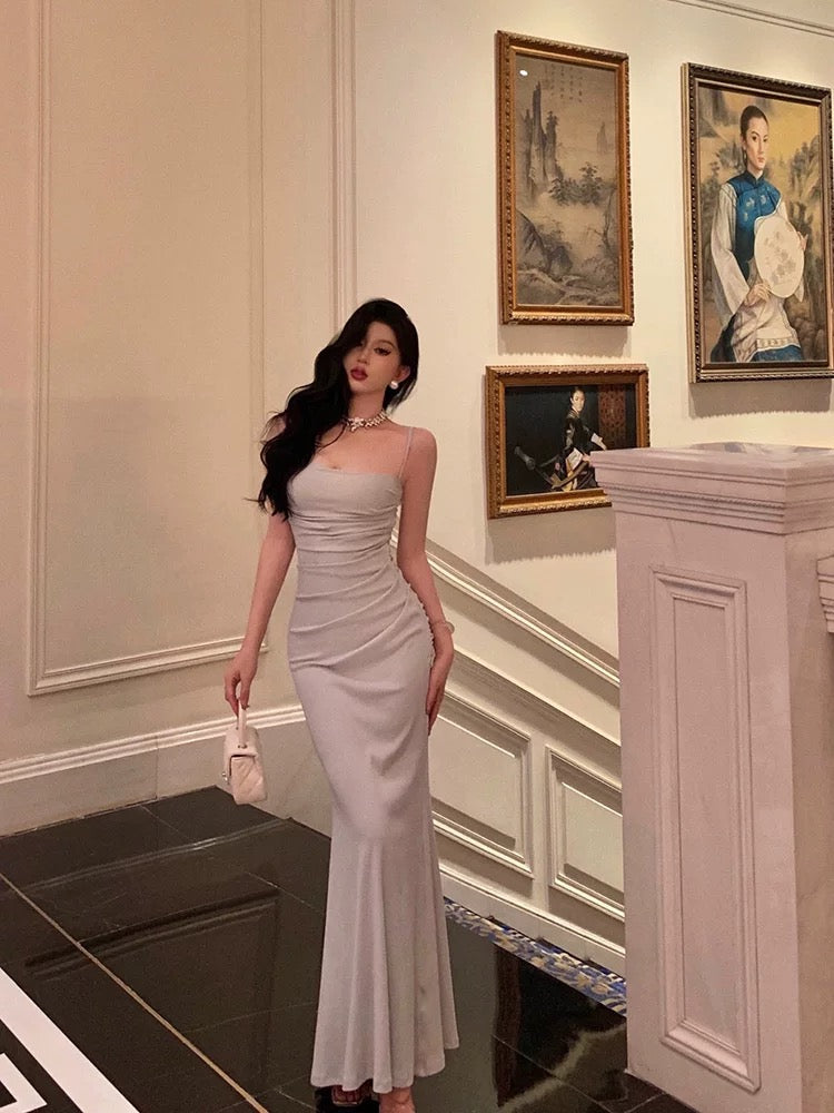 Sexy Sheath Spaghetti Straps Long Prom Dresses Birthday Outfits Evening Gown