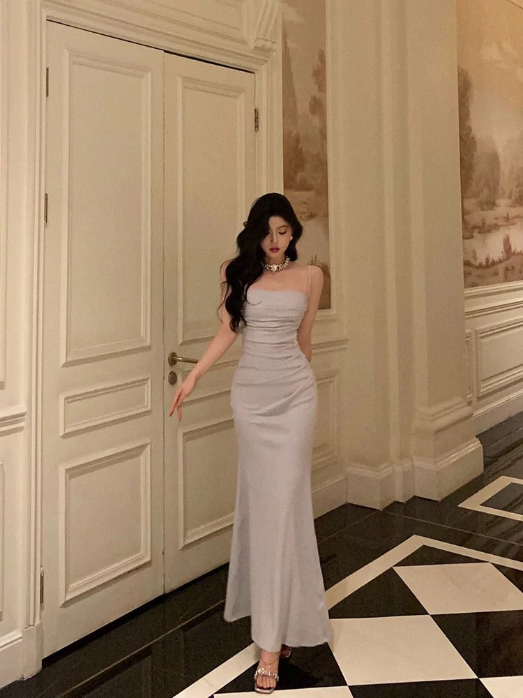 Sexy Sheath Spaghetti Straps Long Prom Dresses Birthday Outfits Evening Gown