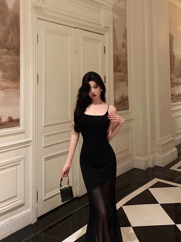Sexy Sheath Mermaid Black Pleated Prom Dresses Birthday Outfits Evening Gown