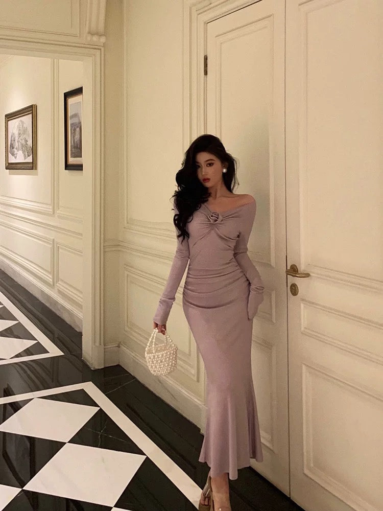 Gorgeous Mermaid Off The Shoulder Long Sleeves Date Night Dress White Prom Dresses Birthday Outfits