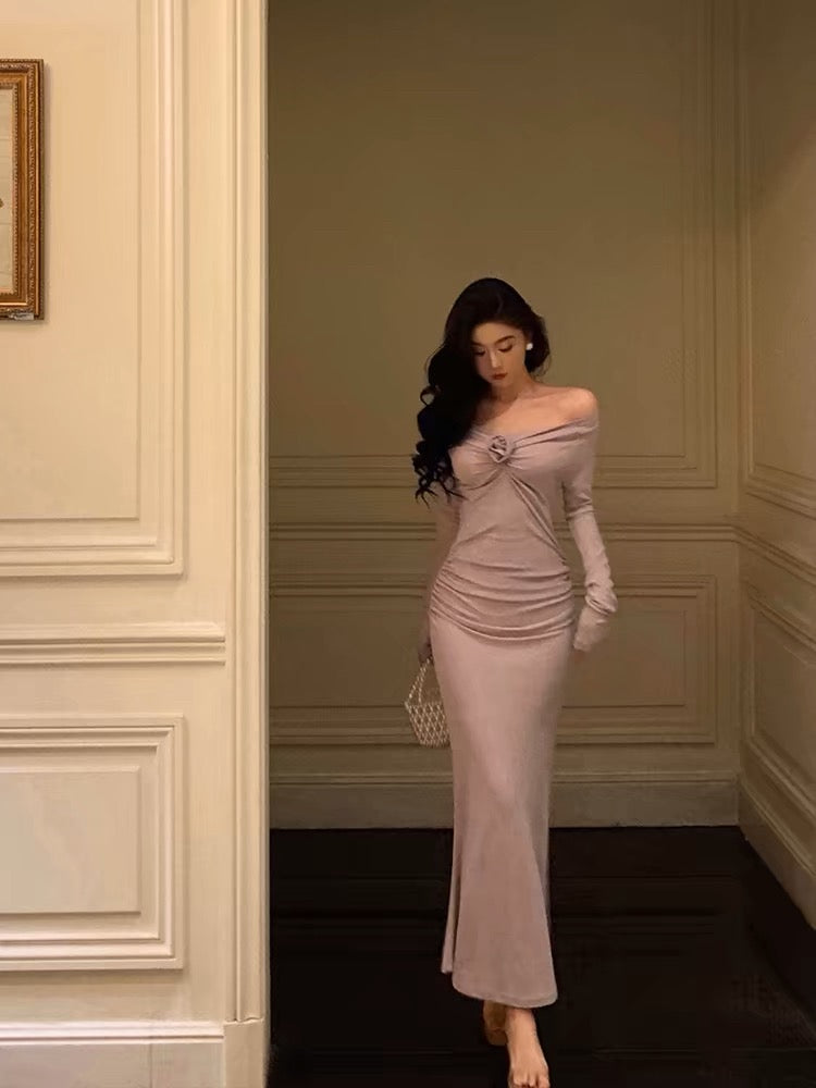 Gorgeous Mermaid Off The Shoulder Long Sleeves Date Night Dress White Prom Dresses Birthday Outfits